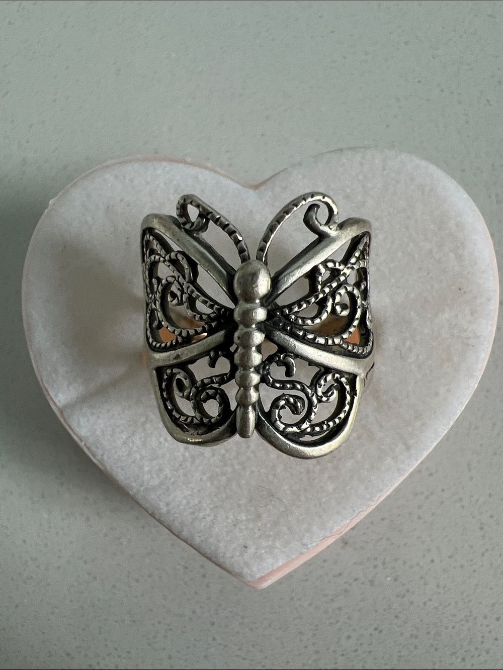 Filigree Butterfly Statement Ring in Antiqued Silver